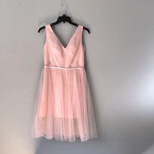 ‘White’ by Vera Wang Blush Tulle over Lace Bridesmaid Dress.